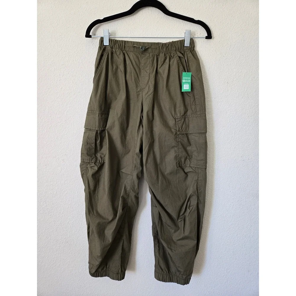 NWT Gap Kids L Girls 10 Parachute Pants Army Green Cargo Elastic Waist Cotton